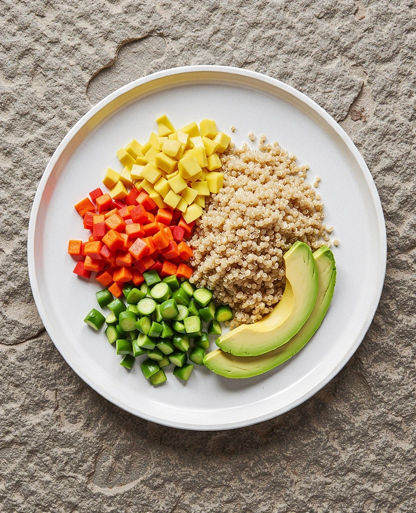 Plato equilibrado con alimentos integrales